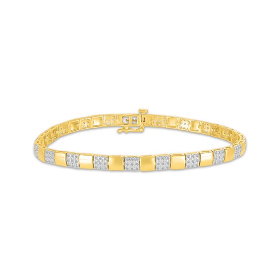 Multi-Diamond Alternating Square Link Bracelet 1 ct tw 10K Yellow Gold 7.25"