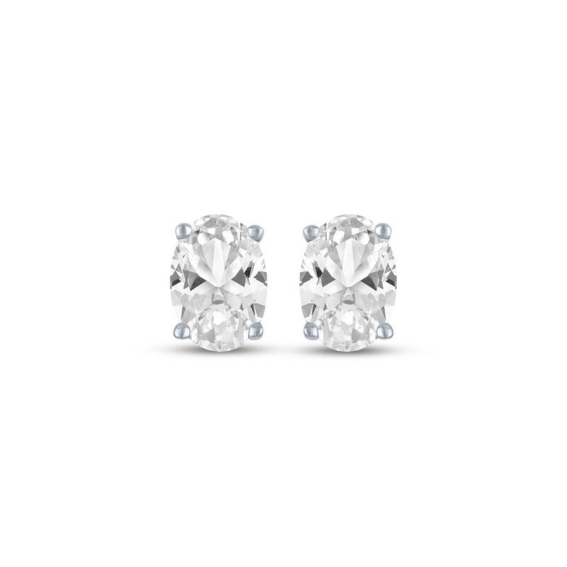 Main Image 2 of Oval-Cut White Lab-Created Sapphire Stud Earrings Sterling Silver
