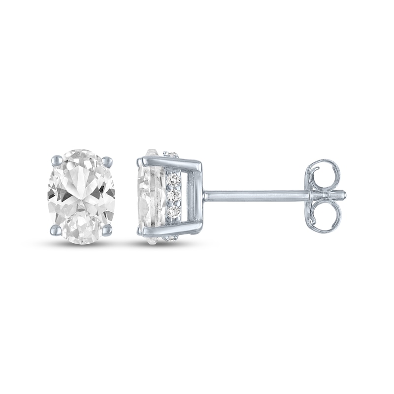 Main Image 3 of Oval-Cut White Lab-Created Sapphire Stud Earrings Sterling Silver