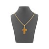 Thumbnail Image 4 of Tiger's Eye Quartz Cross Necklace Yellow Ion-Plated Stainless Steel 24"