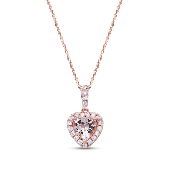 Heart-Shaped Morganite & Diamond Halo Necklace 1/5 ct tw 10K Rose Gold 18"