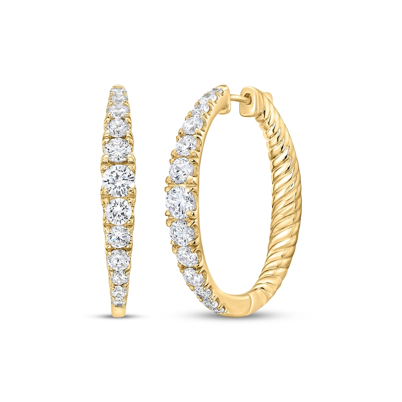 Main Image 1 of Lab-Grown Diamond Graduated Inside-Out Hoop Earrings 2 ct tw 10K Yellow Gold