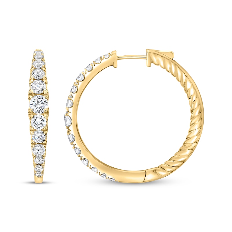 Main Image 3 of Lab-Grown Diamond Graduated Inside-Out Hoop Earrings 2 ct tw 10K Yellow Gold