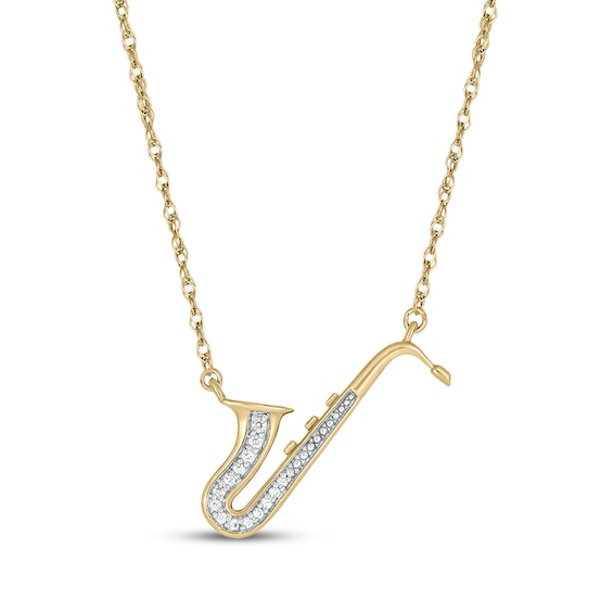 Diamond Saxophone Necklace 1/20 ct tw 10K Yellow Gold 18"