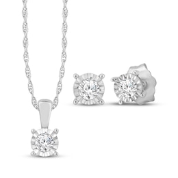 Radiant Reflections Round-Cut Diamond Solitaire Gift Set 1/4 ct tw Sterling Silver (J/I3)