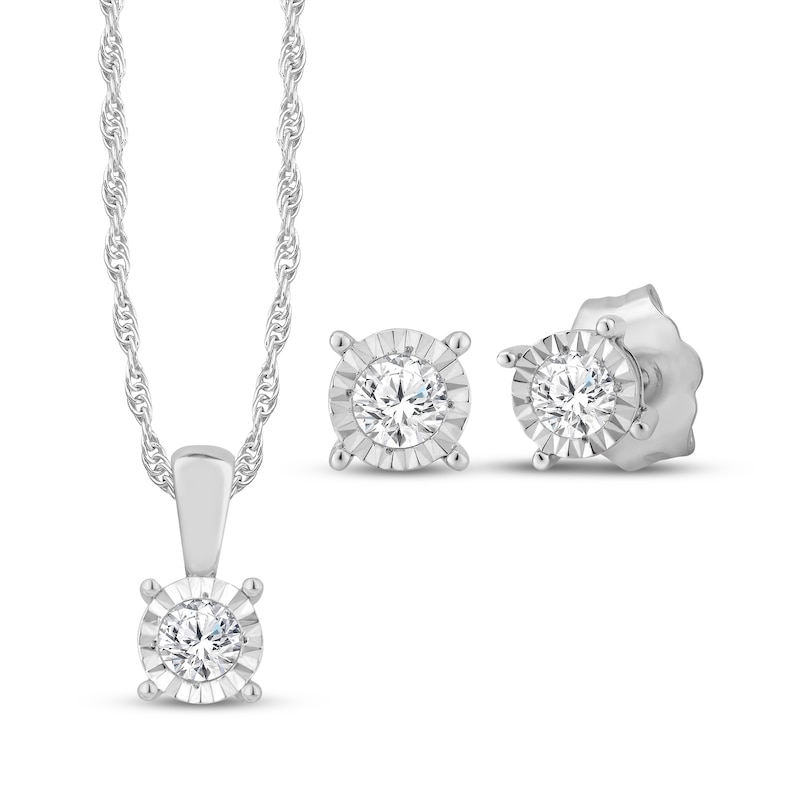 Main Image 1 of Radiant Reflections Round-Cut Diamond Solitaire Gift Set 1/4 ct tw Sterling Silver (J/I3)