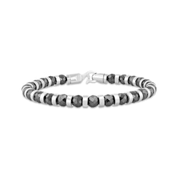Men's Hematite Bead Bracelet Stainless Steel 8.5"
