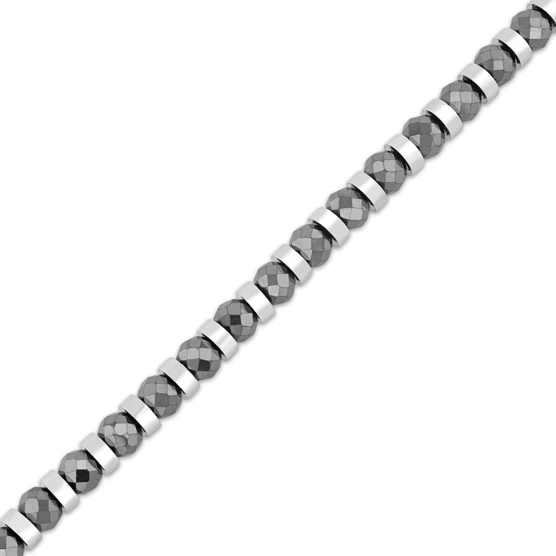 Main Image 2 of Men's Hematite Bead Bracelet Stainless Steel 8.5"