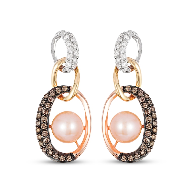 Main Image 2 of Le Vian Cultured Pearl Dangle Drop Earrings 3/4 ct tw Diamonds 14K Tri-Tone Gold