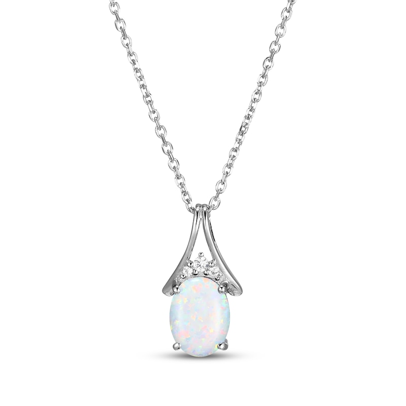 Main Image 1 of Oval-Cut Lab-Created Opal & White Lab-Created Sapphire Necklace Sterling Silver 18"