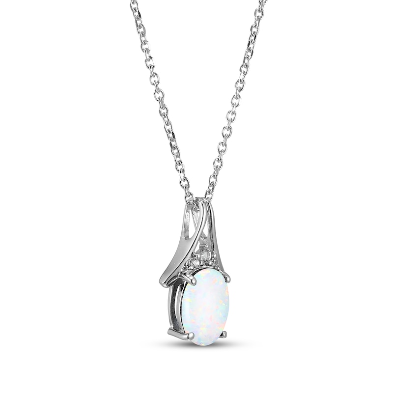 Main Image 2 of Oval-Cut Lab-Created Opal & White Lab-Created Sapphire Necklace Sterling Silver 18"