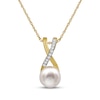 Thumbnail Image 1 of Cultured Pearl & White Lab-Created Sapphire Crisscross Necklace 10K Yellow Gold 18"