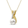 Thumbnail Image 2 of Cultured Pearl & White Lab-Created Sapphire Crisscross Necklace 10K Yellow Gold 18"