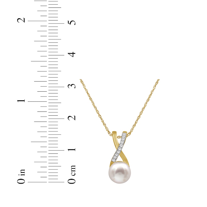 Main Image 5 of Cultured Pearl & White Lab-Created Sapphire Crisscross Necklace 10K Yellow Gold 18"