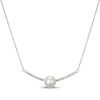 Thumbnail Image 1 of Cultured Pearl & Diamond Curved Bar Necklace 1/8 ct tw 10K White Gold 18"