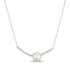 Thumbnail Image 2 of Cultured Pearl & Diamond Curved Bar Necklace 1/8 ct tw 10K White Gold 18"