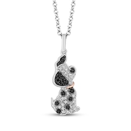 Black & White Diamond Dalmatian Puppy Necklace 1/6 ct tw Sterling Silver & 10K Rose Gold 17"