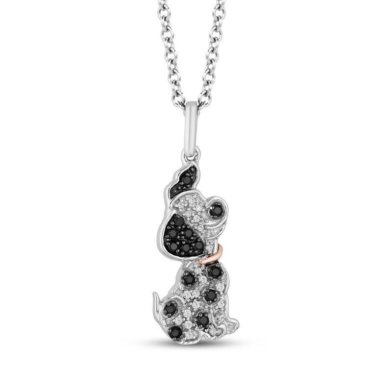 Main Image 1 of Black & White Diamond Dalmatian Puppy Necklace 1/6 ct tw Sterling Silver & 10K Rose Gold 17"