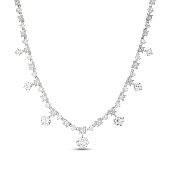 White Lab-Created Sapphire Graduated Station Necklace Sterling Silver 18"