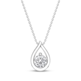 Diamond Solitaire Teardrop Frame Necklace 1/3 ct tw 10K White Gold 18" (I/I2)