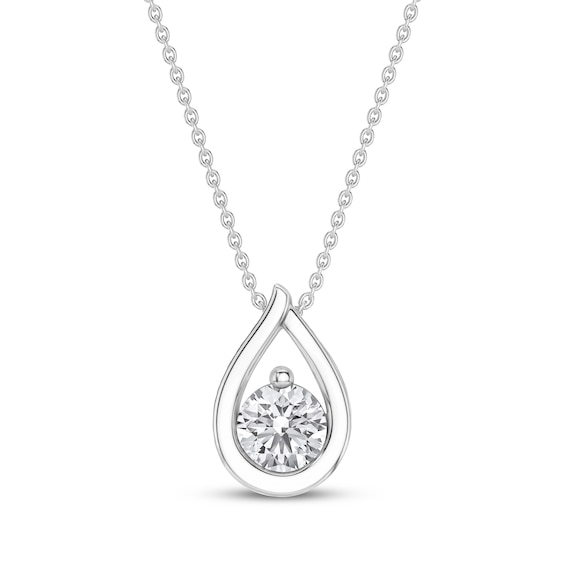 Diamond Solitaire Teardrop Frame Necklace 1/3 ct tw 10K White Gold 18" (I/I2)