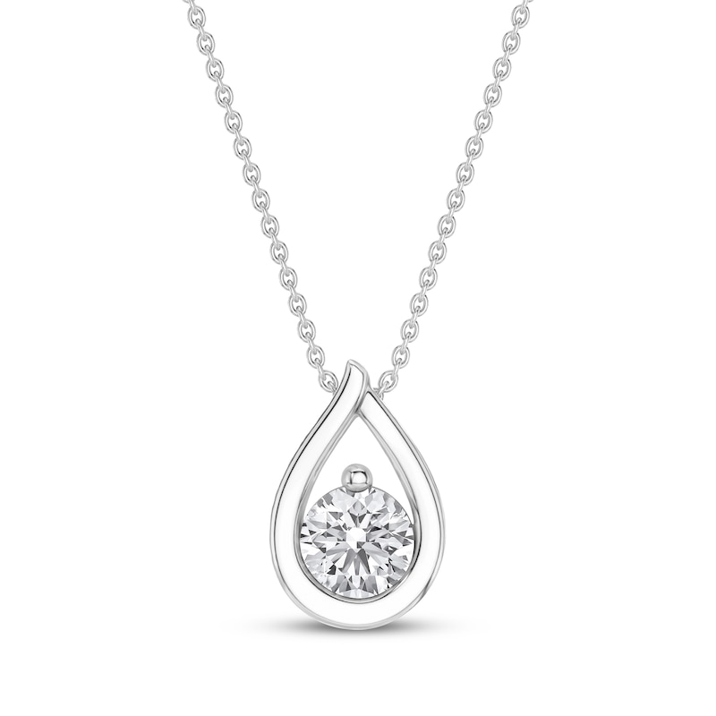 Main Image 1 of Diamond Solitaire Teardrop Frame Necklace 1/3 ct tw 10K White Gold 18" (I/I2)