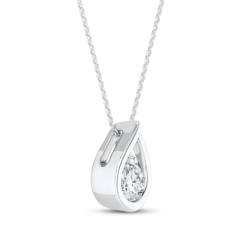 Main Image 2 of Diamond Solitaire Teardrop Frame Necklace 1/3 ct tw 10K White Gold 18" (I/I2)