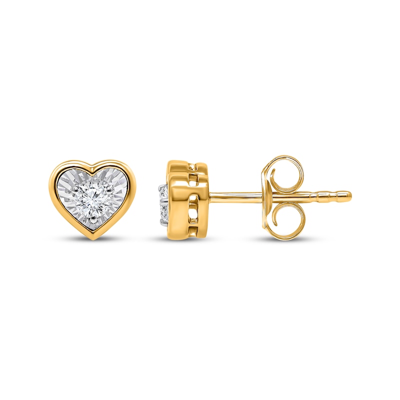 Main Image 1 of Radiant Reflections Round-Cut Diamond Heart-Shaped Solitaire Stud Earrings 1/6 ct tw 10K Yellow Gold (J/I3)