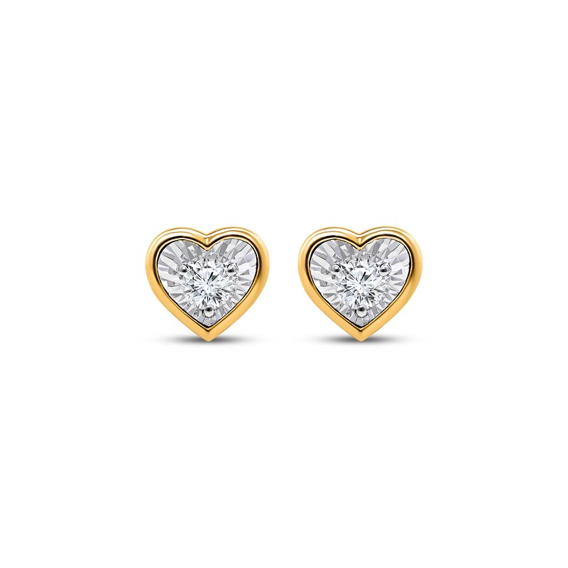 Main Image 2 of Radiant Reflections Round-Cut Diamond Heart-Shaped Solitaire Stud Earrings 1/6 ct tw 10K Yellow Gold (J/I3)