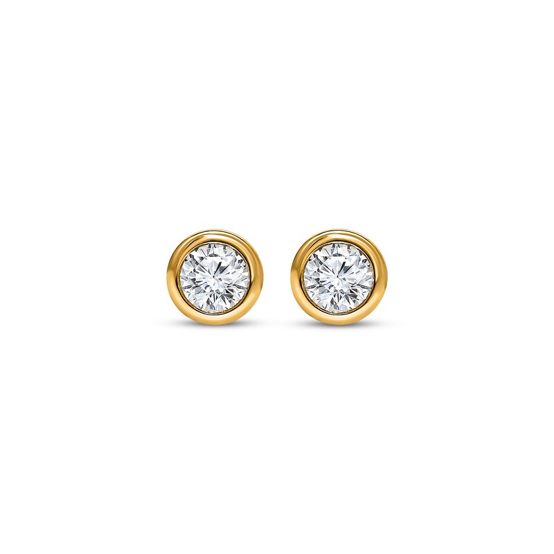 Main Image 2 of KAY Lab-Grown Diamonds Round-Cut Bezel-Set Solitaire Stud Earrings 1/4 ct tw 10K Yellow Gold (F/VS2)