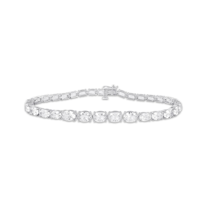 Main Image 1 of Oval-Cut White Lab-Created Sapphire Graduated Bracelet Sterling Silver 7.5"