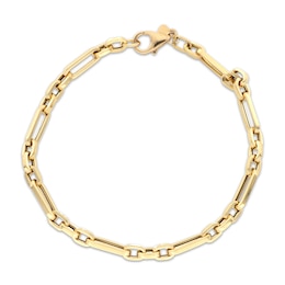 3.5mm Figaro Chain Link Bracelet Hollow 18K Yellow Gold 7.5"