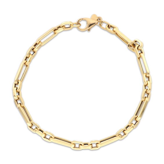 3.5mm Figaro Chain Link Bracelet Hollow 18K Yellow Gold 7.5"
