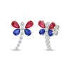 Thumbnail Image 1 of Lab-Created Ruby, Blue & White Lab-Created Sapphire Dragonfly Earrings Sterling Silver