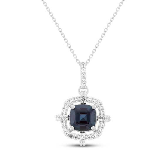 Cushion-Cut Lab-Created Alexandrite & White Lab-Created Sapphire Necklace Sterling Silver 18"