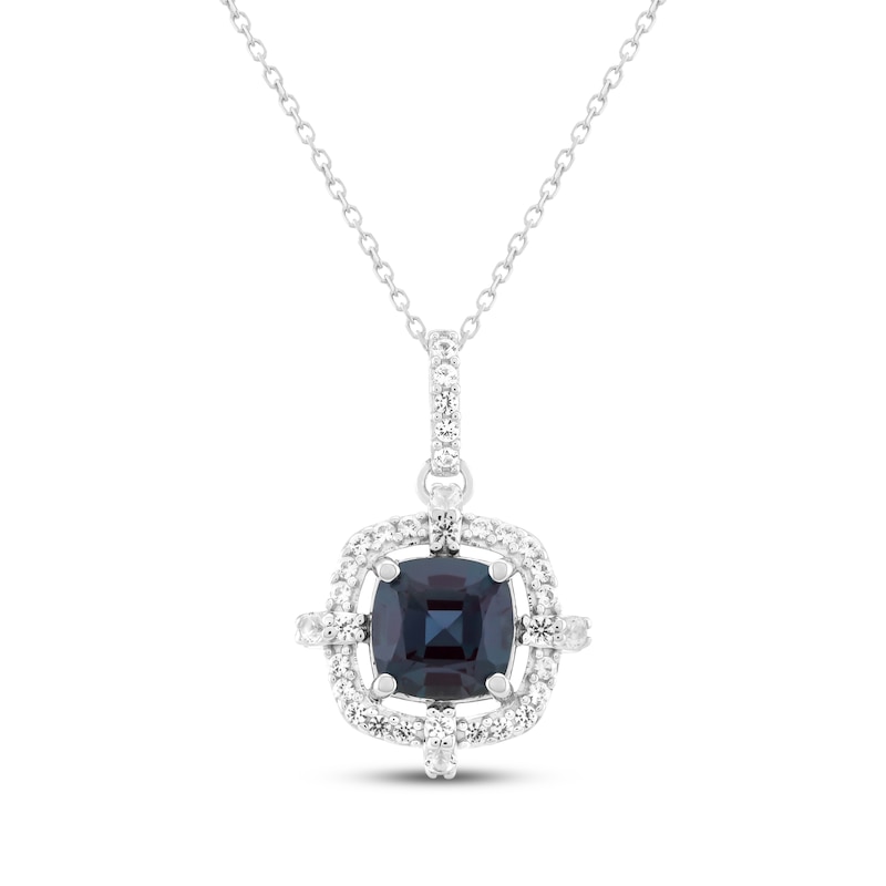 Main Image 1 of Cushion-Cut Lab-Created Alexandrite & White Lab-Created Sapphire Necklace Sterling Silver 18"