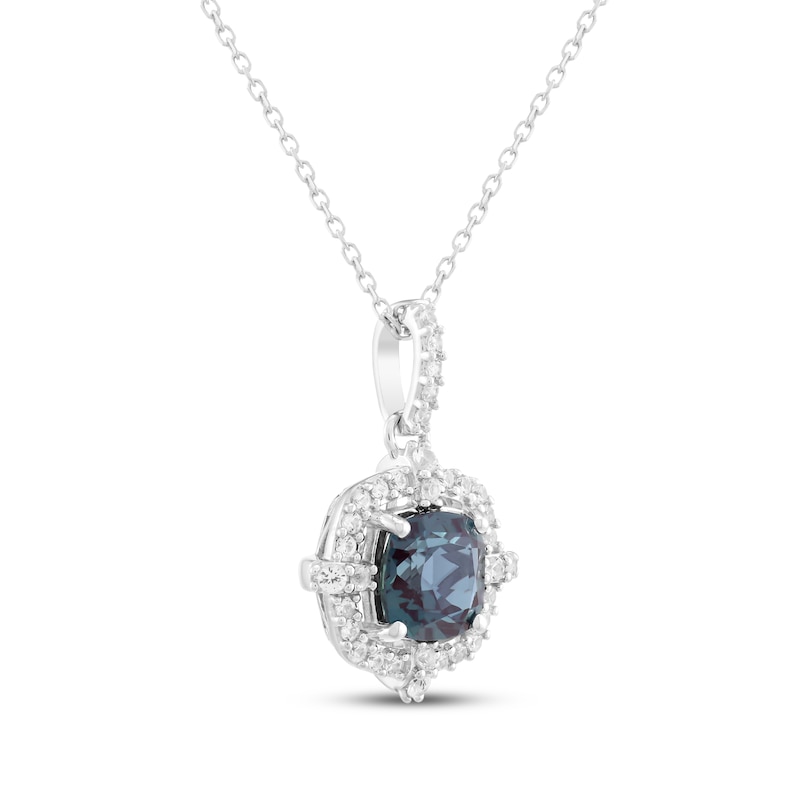 Main Image 2 of Cushion-Cut Lab-Created Alexandrite & White Lab-Created Sapphire Necklace Sterling Silver 18"