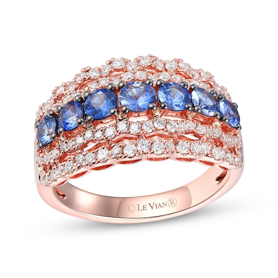 Le Vian Blue Sapphire Scalloped Multi-Row Ring 5/8 ct tw Diamonds 14K Strawberry Gold