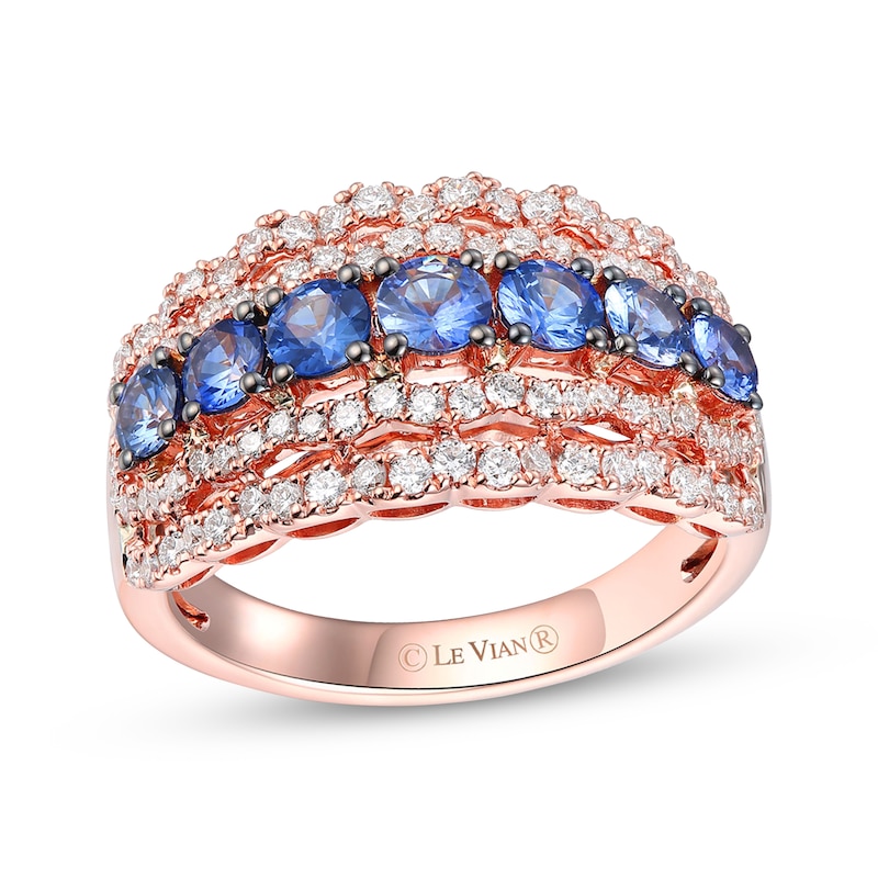 Main Image 1 of Le Vian Blue Sapphire Scalloped Multi-Row Ring 5/8 ct tw Diamonds 14K Strawberry Gold