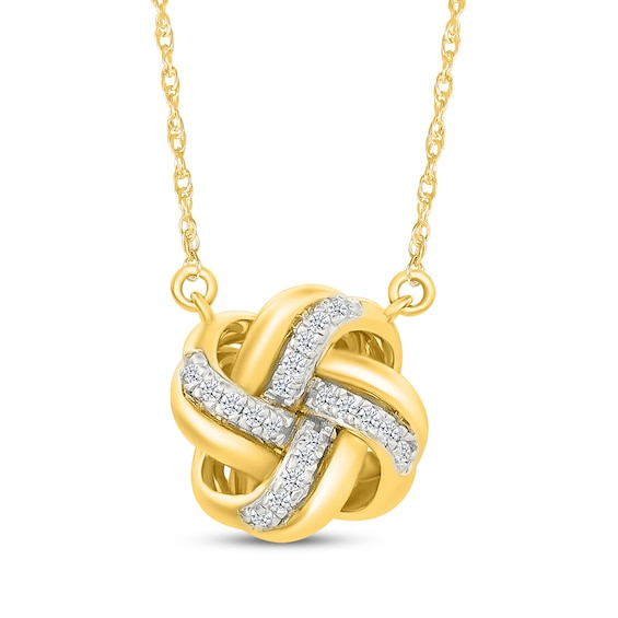 Diamond Knot Necklace 1/15 ct tw 24K Yellow Gold Vermeil Sterling Silver 18"