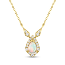 Pear-Shaped Opal & Diamond Frame Necklace 1/4 ct tw 10K Yellow Gold 18"