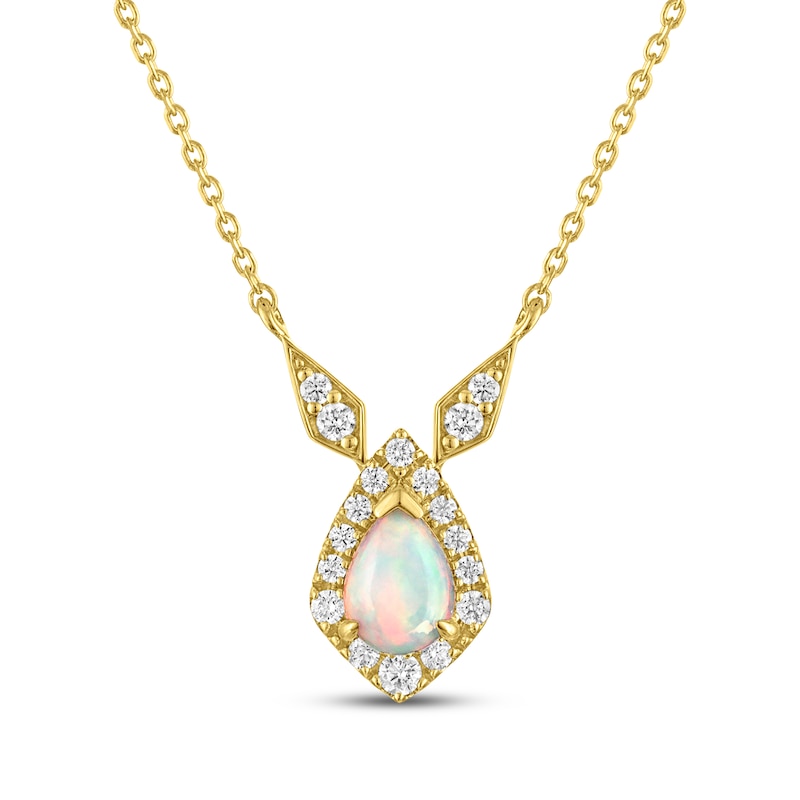 Main Image 1 of Pear-Shaped Opal & Diamond Frame Necklace 1/4 ct tw 10K Yellow Gold 18"