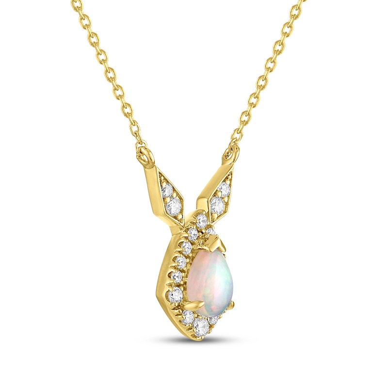 Main Image 2 of Pear-Shaped Opal & Diamond Frame Necklace 1/4 ct tw 10K Yellow Gold 18"