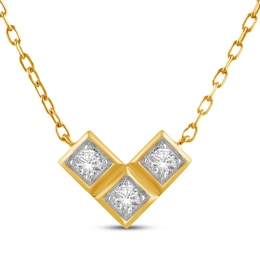 KAY Lab-Grown Diamonds Three-Stone Chevron Necklace 1/10 ct tw 10K Yellow Gold 18"
