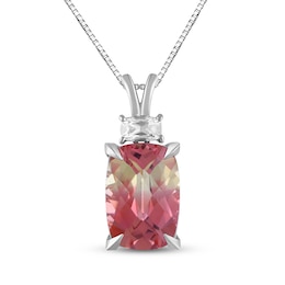 Cushion-Cut Rainbow Lab-Created Sapphire & White Lab-Created Sapphire Two-Stone Necklace Sterling Silver 18"