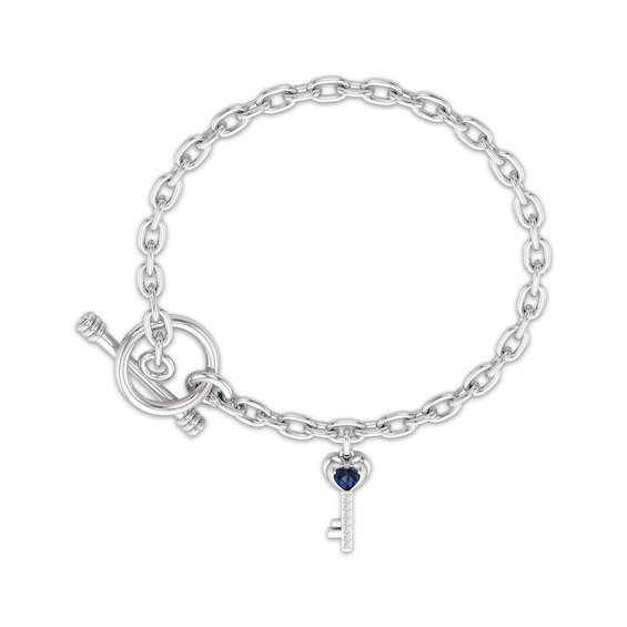 Heart-Shaped Blue & White Lab-Created Sapphire Key Toggle Bracelet Sterling Silver 7.5"