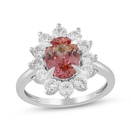 Oval-Cut Rainbow Lab-Created Sapphire & White Lab-Created Sapphire Starburst Halo Ring Sterling Silver