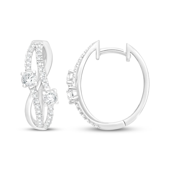KAY Lab-Grown Diamonds Wavy Split Hoop Earrings 1 ct tw 14K White Gold