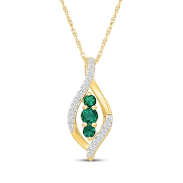 Lab-Created Emerald & White Lab-Created Sapphire Marquise Necklace 10K Yellow Gold 18"