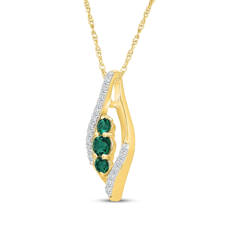 Main Image 2 of Lab-Created Emerald & White Lab-Created Sapphire Marquise Necklace 10K Yellow Gold 18"